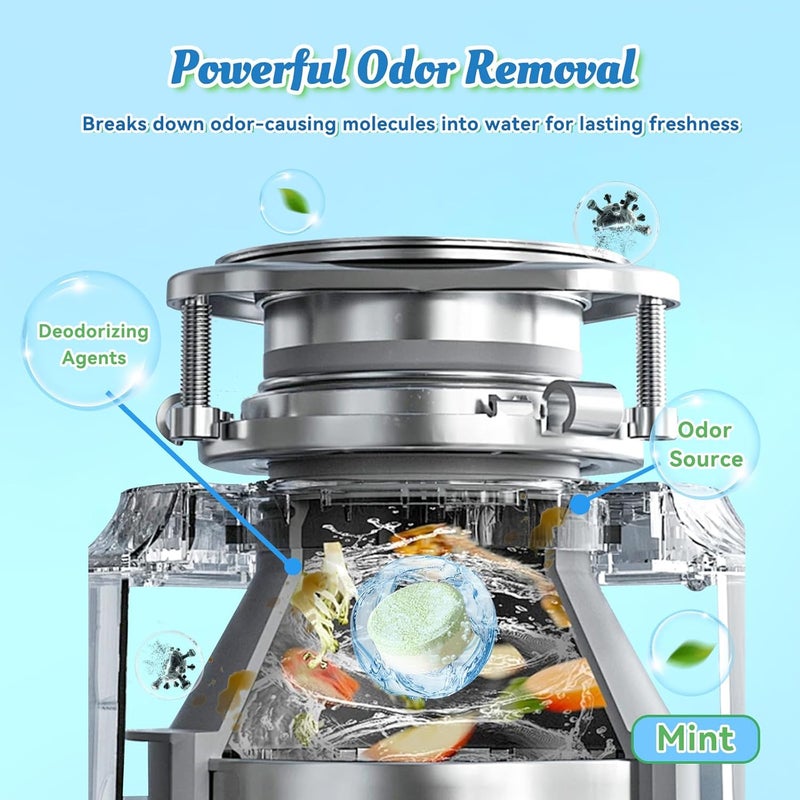 Bellaluce Garbage Disposal Cleaner Deodorizer Tablets-48 Pack Deep Cleaning Disposer Descaler Freshener-Heavy Duty Grease Grime Limescale Odor Smell Remover-for Kitchen All Disposals Mint Foaming 2 Year Supply - Image 5